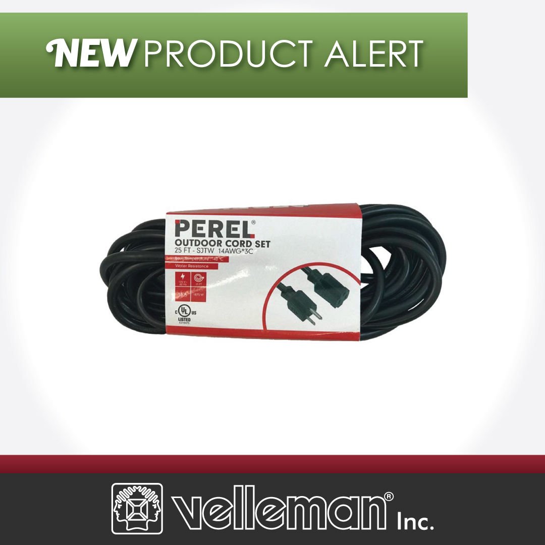 New Product Alert!

The Perel E14AWG25FT: Extension Cord is 25 ft long and is designed for both indoor and outdoor use.

Order Today: vellemanusa.com/products/view/…