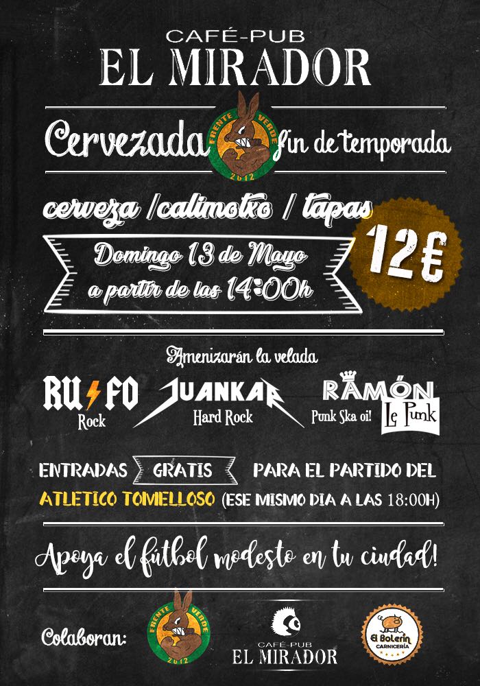 El Domingo nos jugamos la permanencia, <a href="/frenteverde2012/">Frente Verde</a> estará en El Mirador desde las 14:00h preparando el partido. No faltes! Vamos <a href="/AtlTomelloso/">Atlético Tomelloso 💛💚</a> !!