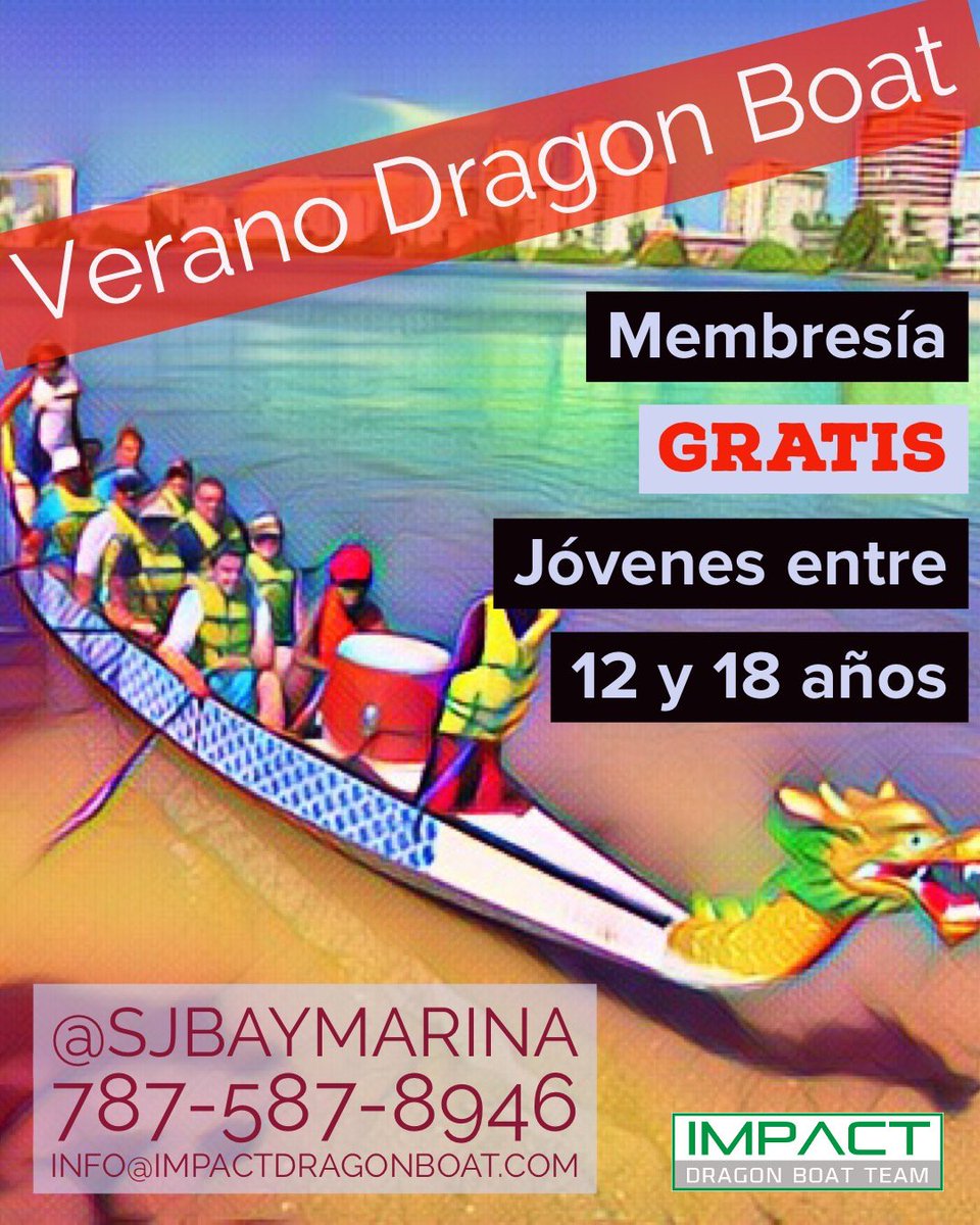 DragonBoatPR's tweet photo. Verano Dragon Boat - Membresía Gratis para Jóvenes entre 12 y 18 años - @SJBayMarina
#PaddleWithImpact, #PaddlesUP, #ImpactDragonBoat, #PuertoRicoDragonBoat, #DragonBoatPR, #love, #FollowMe, @ImpactDragonBoat, #WellnessProgram, #LoveDragonBoat, #DragonBoating #Teamwork https://t.co/SuqUb700p4