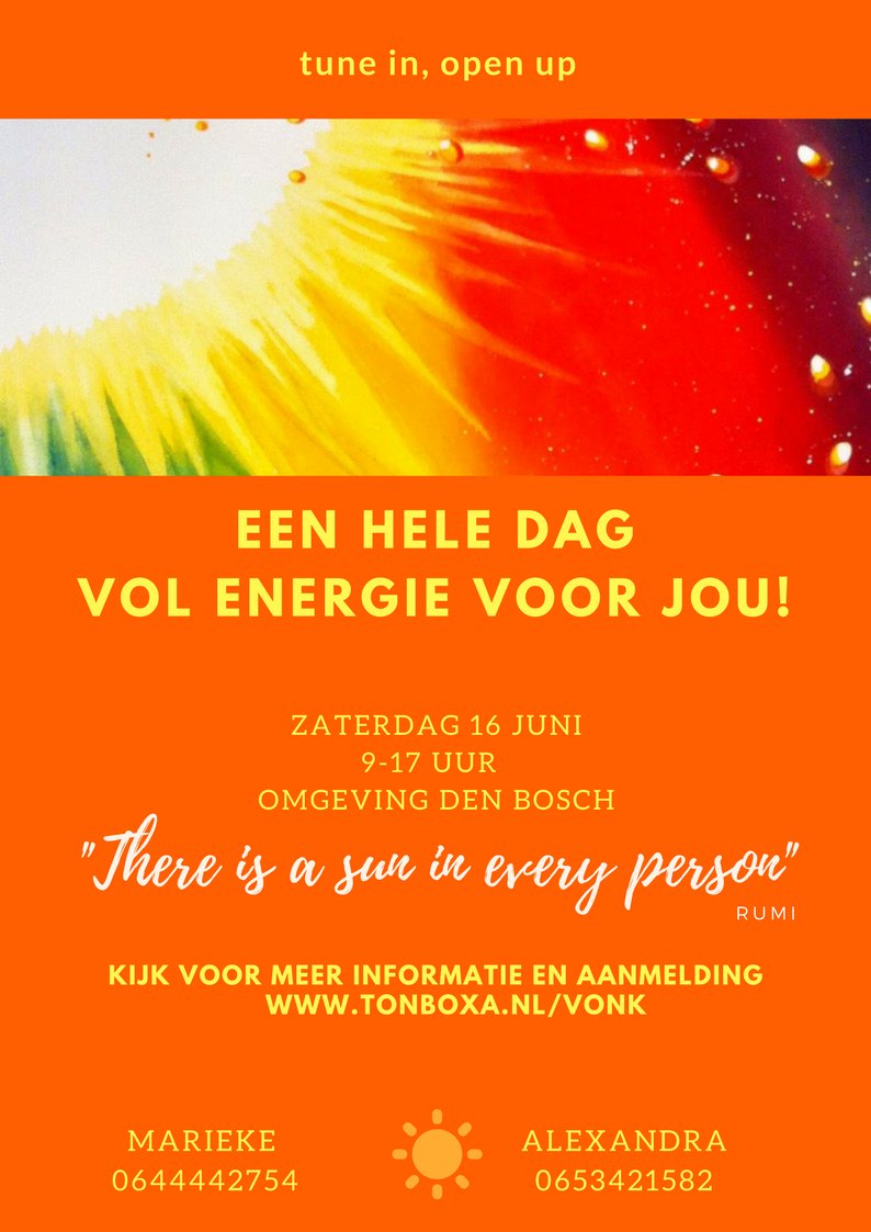 Opgeladen de zomer starten... kom naar onze VONK-dag! 
Meer informatie &amp; aanmelden via: tonboxa.nl/vonk
