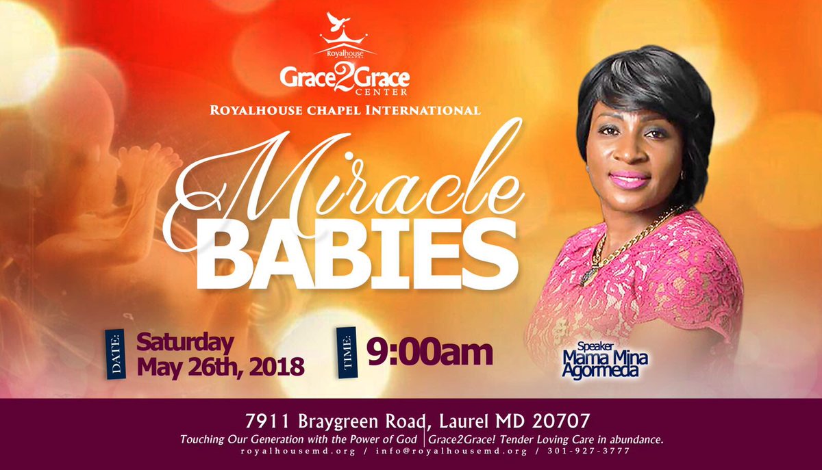 Are you looking for the fruit of the womb? Join the First Lady, Rev. Mama Mina Agormeda on Saturday, May 26th for the Miracle Babies encounter. You will not leave the same. You will carry your miracle! #ETAgormeda #Grace2Grace #Hope4Real #DMVFAITH