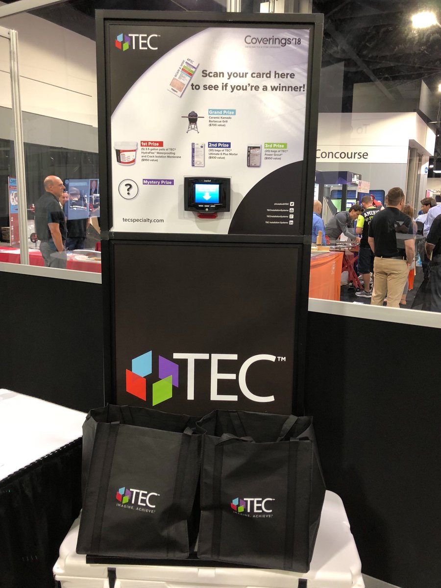 InstallwithTEC's tweet photo. Check out the TEC® events in the Contractor Lounge Booth #8201 TODAY @Coverings! Listen to @NTCA 5-Star Contractors Dan Welch, Nyle Wadford &amp; Jan Hohn discuss "How I Solved a Tile Disaster" at 1pm, hear TEC talk about mortar technology for gauged panels &amp; LHT at 3:30pm  and more! https://t.co/EpZh6PdMSt