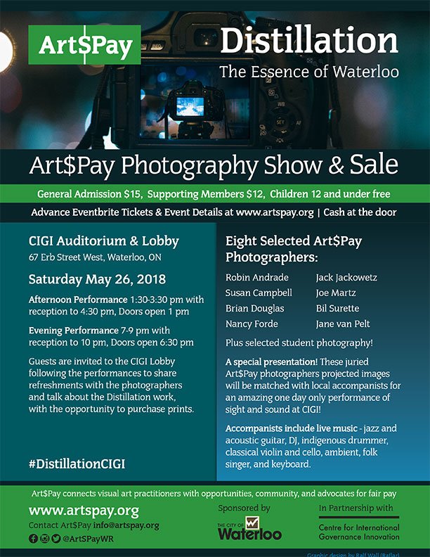 ArtSPayWR's tweet image. Photographers have been announced! Buy your tickets for May 26th - one day only! Distillation - The Essence of Waterloo
A special juried photography presentation with local musicians playing jazz, folk, classical, ambient, indigenous drumming &amp;amp; more! ow.ly/UUCC30jUsZZ