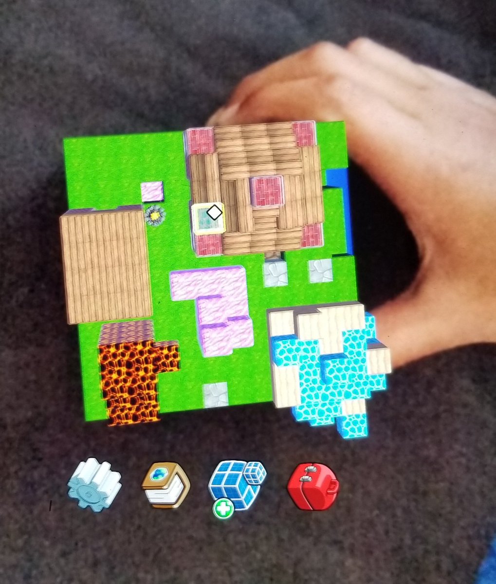 KyleHamstra's tweet photo. So focused on birds-eye, aerial view to learn NC Science Essential Standards #sci4E23 &amp; #sci4P23, that I nearly forgot to celebrate tilting &amp; turning #MergeCube for @MergeVR's 3D perspective. We're demonstrating landform-changing processes in Hawaii. #ARVRinEDU #ddestem #SwimFwd https://t.co/GH2CIrUAU4