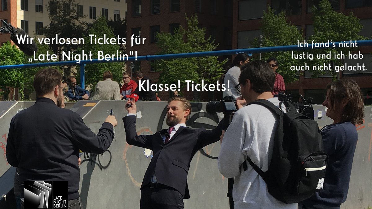 Wenn ihr das lustig findet retweetet, wenn ihr gelacht habt liked. Wir verlosen 1x2 Tickets für #LateNightBerlin! Das Gewinnspiel endet am Freitag, den 11. Mai um 11:00:04 Uhr.