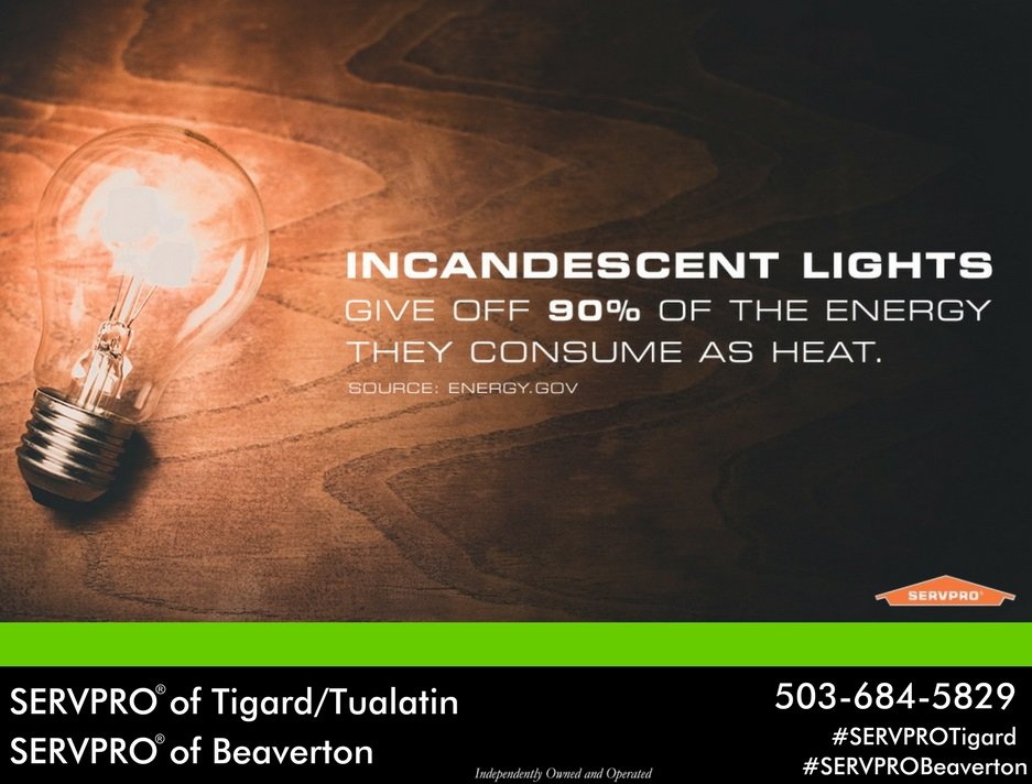 ServproTigard's tweet photo. Incandescent lights give off 90% of the energy they consume as heat. Consider switching to more energy efficient light bulbs to save money and energy and your home and office. #SERVPROTigard #SERVPRO #LikeItNeverEvenHappened #HereToHelp #ReBuildingStories #SERVPROBeaverton https://t.co/80sxbR8efB