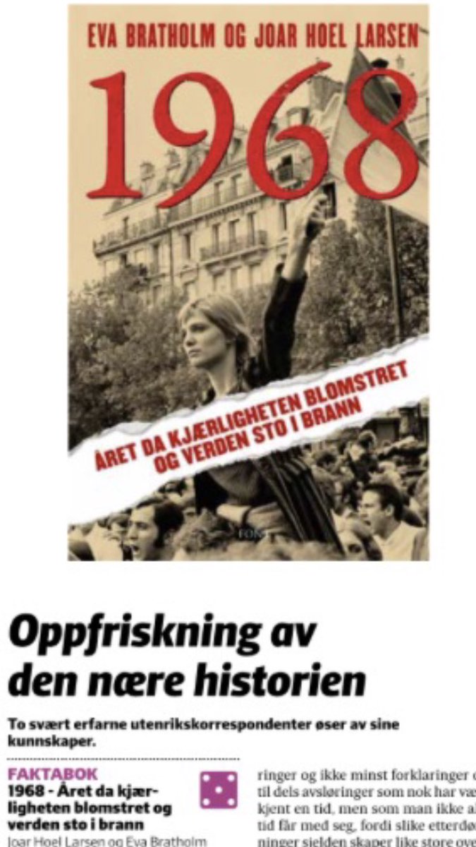 Terningkast fem i Fædrelandsvennen! Veldig stolt av boka vår om «1968»