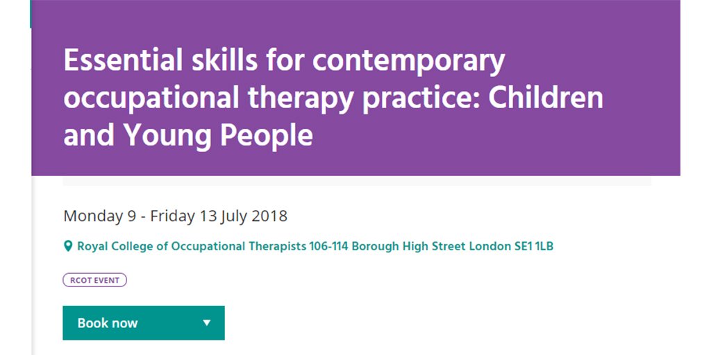 theRCOT's tweet image. Booking now: Essential skills for contemporary #occupationaltherapy practice: Children and Young People. Course will cover a number of areas including child development, intervention and evaluation and evidence based skills. rcot.co.uk/skillscyp