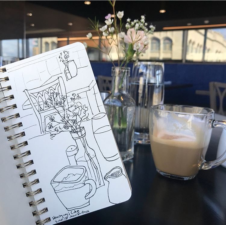 Honored that our #cafeconleche was the center of some early morning drawing inspiration for Jennifer Russ (IG: @jenniferrussavl) during her visit! 😍 #hemingwayscuba #asheville #northcarolina #cubancuisine