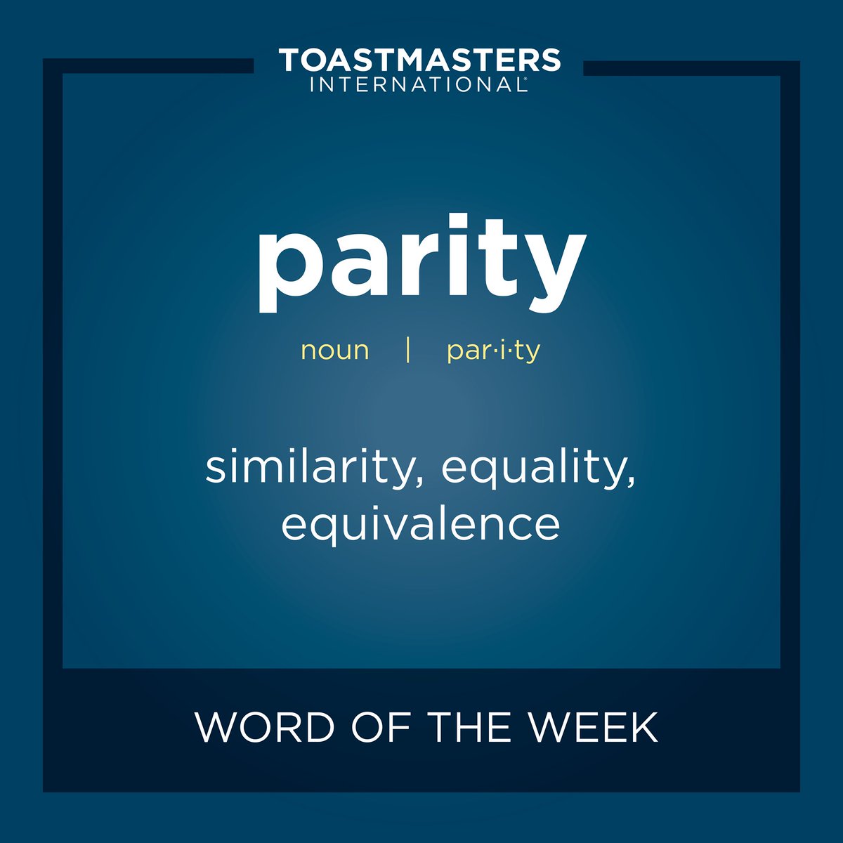 <a href="/D30Toastmaster/">D30 Toastmasters</a> "Word Of the Week" is PARITY. Incorporate it into your next meeting. For more ideas, visit TI's "Word of the Week" Webpage at  bit.ly/TI_WordoftheWe… #RoarWithPride #D30Toastmasters #WordOfTheWeek