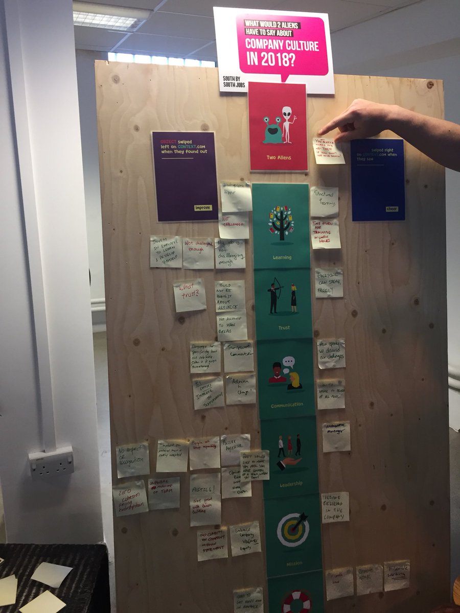 Our living infographic is filling up rapidly with people swiping left and right on company culture at #SXSjobs #sxsj