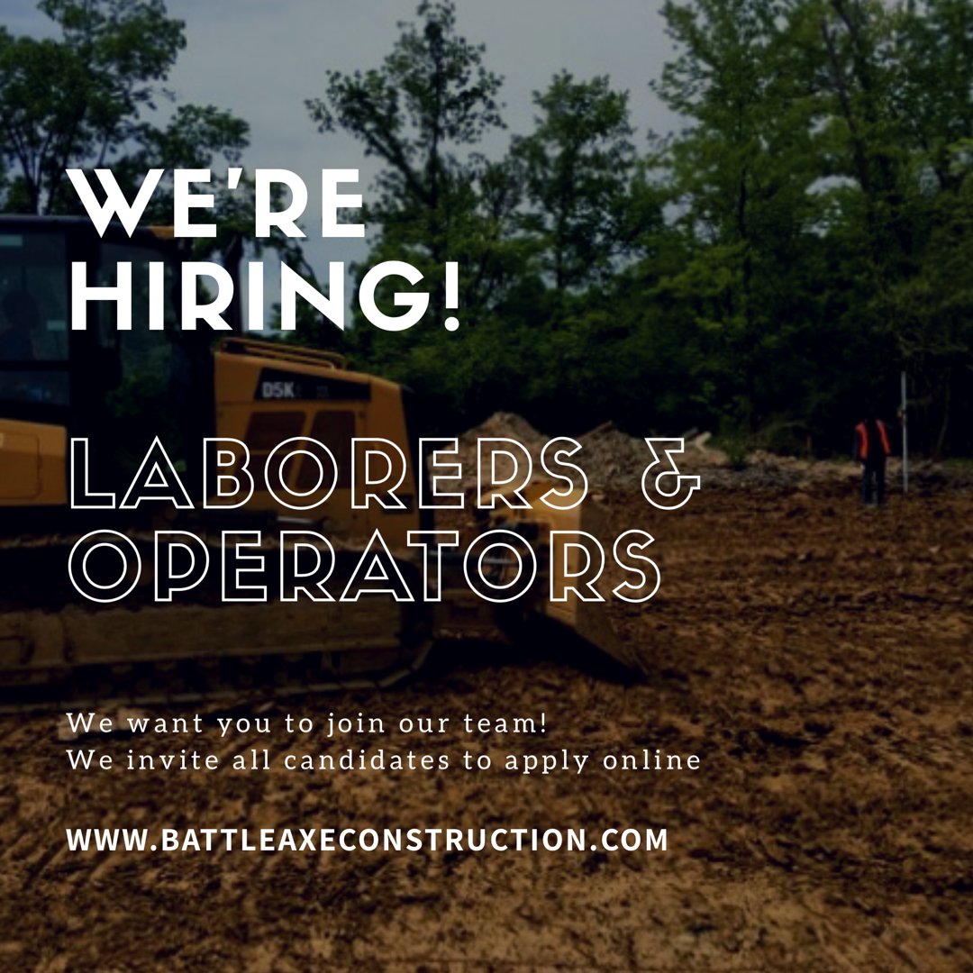 BACConstruction's tweet image. NOW HIRING LABORERS &amp;amp; OPERATORS! Apply at BattleAxeConstruction.com #hiring #hiringcincinnati  #hiringdrivers #hiringlaborers #hiringoperators #laborers #operators #helpwanted #cincinnati #westchester #northernkentucky #greatercincinnati  #jobs #jobshiring #constructionjobs
