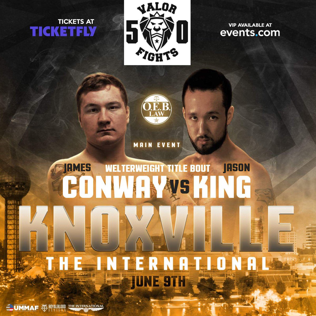 HERE WE GO!

James Conway takes on @AsianPers_JKing for the vacant #ValorFights Welterweight Title in your #Valor50 main event on June 9 at <a href="/IntlKnox/">knoxexplorer</a>, LIVE on <a href="/FloCombat/">FloCombat</a>!

TICKETS ➡ ticketf.ly/2InXdiu