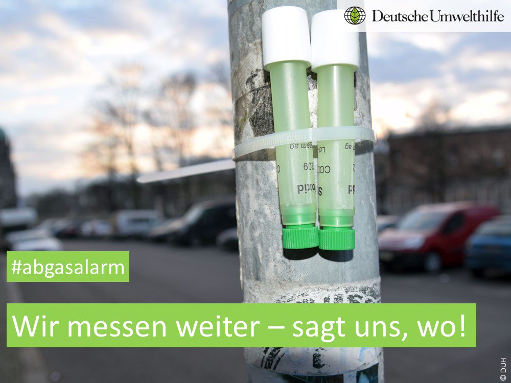 Umwelthilfe's tweet image. Nur noch 1 Woche: Sagt uns noch bis nächsten #Sonntag unter duh.de/abgasalarm/, wo die #Atemluft besonders belastet ist. Wir messen für euch - sagt ihr uns, wo! #abgasalarm #saubereluft #stickoxide #diesel