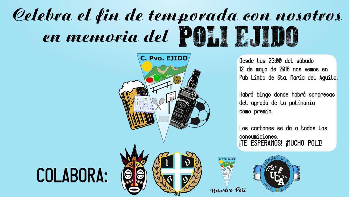 Grada1969's tweet photo. Nos vemos el sábado 12 en el Pub Limbo, en Santa María del Águila. ¡Para despedir la temporada todos juntos! ¡SIEMPRE POLI! https://t.co/VCXcZZp6v1