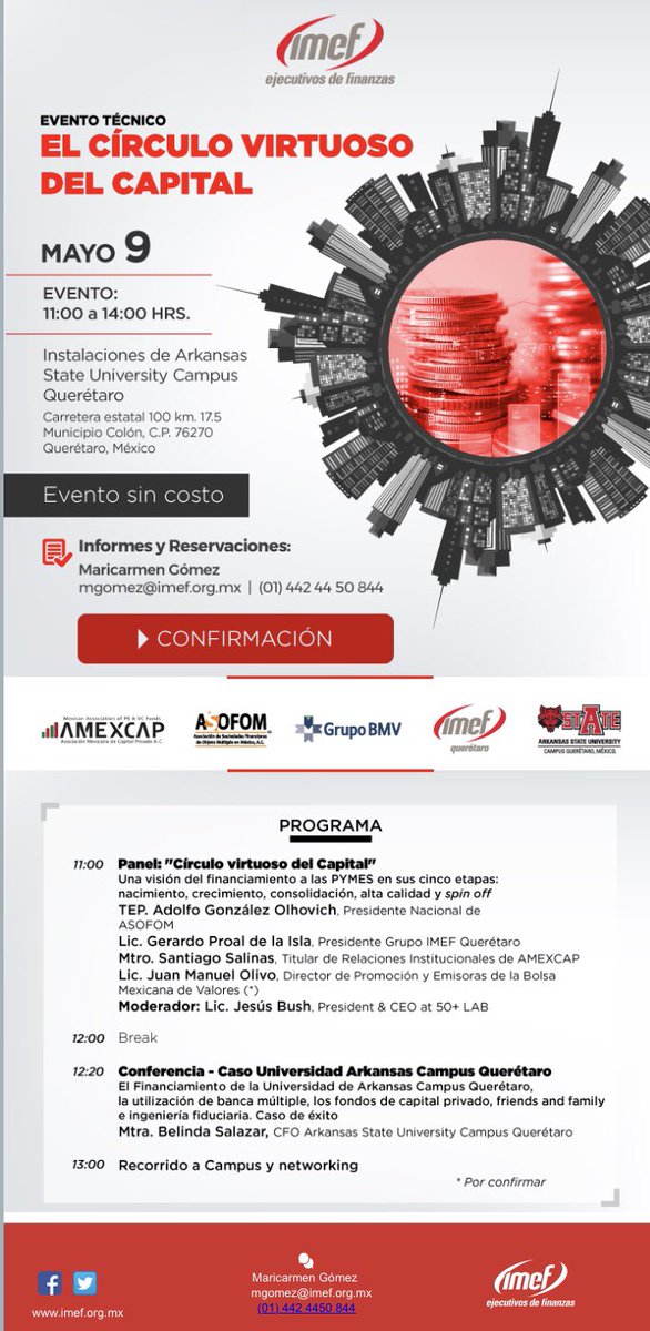 Irma_gut's tweet photo. Evento “Círculo Virtuoso de Capital” #CTN #IntermediaciónFinancierayBursatil @IMEF_CDMX #Querétaro #ArkansasStateUnivetsity @IMEFOficial https://t.co/tDfRcx5gsP