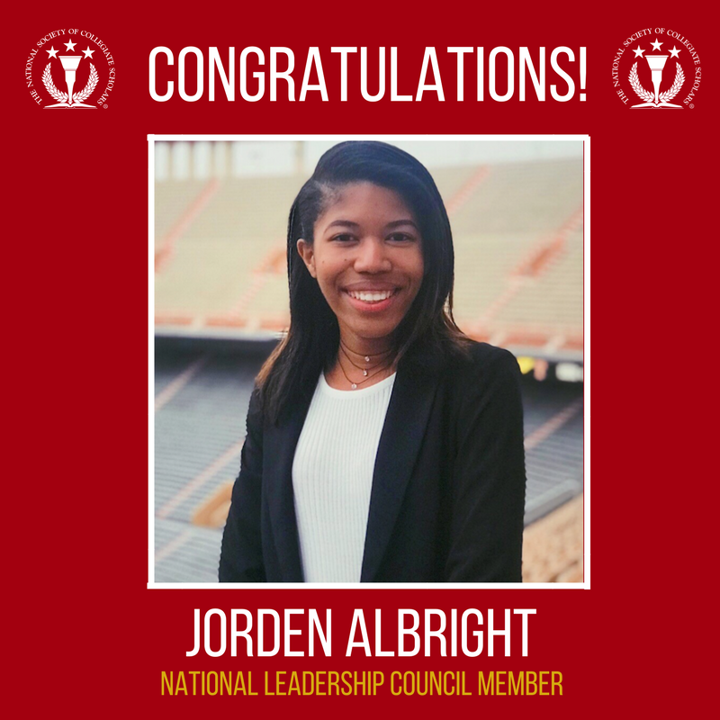Congratulations to Jorden Albright from the University of Tennessee, Knoxville, on joining the National Leadership Council for the 2018-2019 school year!