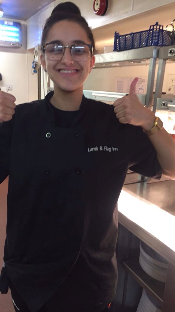 LambFlagInn's tweet photo. Wishing our kitchen porter Maddy #Goodluck tonight doing her first kitchen assistant role #steppinguptheladder https://t.co/4ZHSxOUnlK