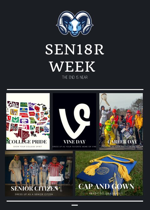 ElsikClassOf18's tweet photo. The End is approaching !! These are the days for SENIOR WEEK 
Starting next week 
Monday - College Pride                                Tuesday- Vine/Meme Day                         Wednesday- Career Day
Thursday - Senior Citizen Day 
Friday - Cap and Gown Day https://t.co/UwUtWHPAMR