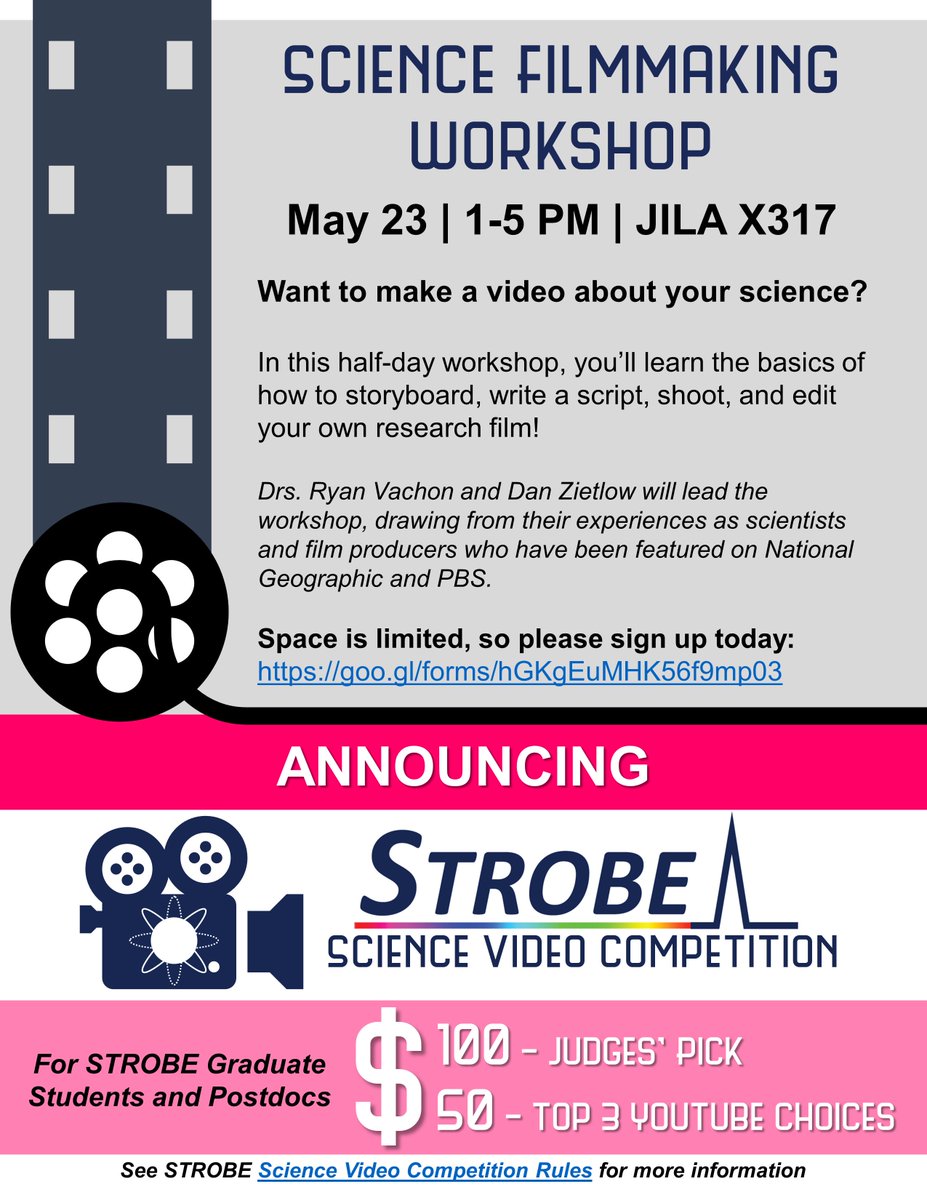 Learn how to communicate your research at the <a href="/STROBE_STC/">STROBE Science & Technology Center</a>'s #ScienceFilmmaking Workshop (registration goo.gl/forms/hGKgEuMH…)!
Drs. Vachon &amp; Zietlow from <a href="/BreakNSci/">Breaking Science</a> will give scientists the filmmaking skills to enter the STROBE Science Video Competition for 💵 prizes!📽️👩🏾‍🔬