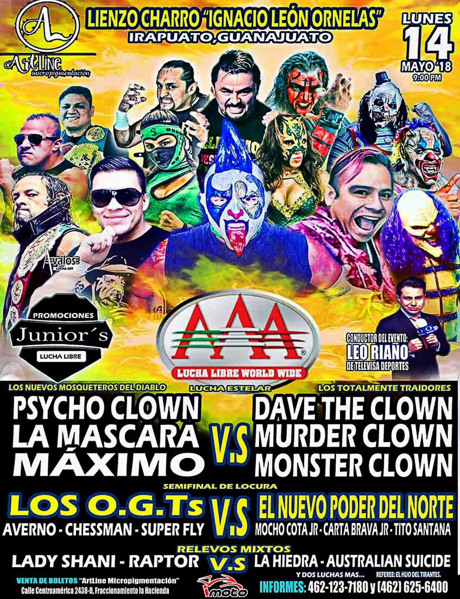 PapiLovers00's tweet photo. Este próximo lunes la cita es en Irapuato 💪🤟👊 #MosqueterosJr 🌟 #TotalmenteAlvarado 😘 ¡No se lo pierdan! ✨ #Papi💋 @mascara_papi https://t.co/oS674jbFiy