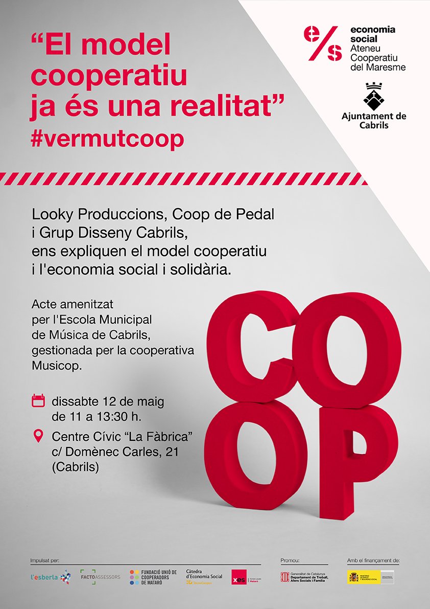 CoopMaresme's tweet photo. 😜 Què no surtin dues vegades al cartell no vol dir que no parlin també al #VermutCoop els de @musicopcat ! 😜
També hi seran @LookyProd. Coop de Pedal i Grup Disseny Cabrils
📅 12 maig 11h.
📌 Centre Cívic La Fàbrica
c/ Domènec Carles, 21 #Cabrils
🔗 https://t.co/vr46Yq188f https://t.co/6gHksl4Hsx