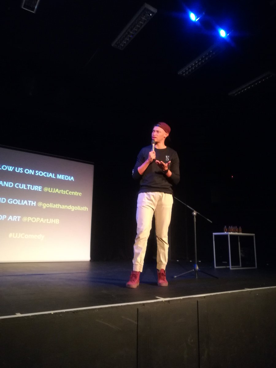 UJArts_Culture's tweet photo. And the show begins!! Our awesome host for the night @EricJGJansen starts it off for us. #OUTTHEBOXCOMDEDY #UJCOMEDY @POPArtJHB @Goliath_Goliath https://t.co/PGXJkQ26eI