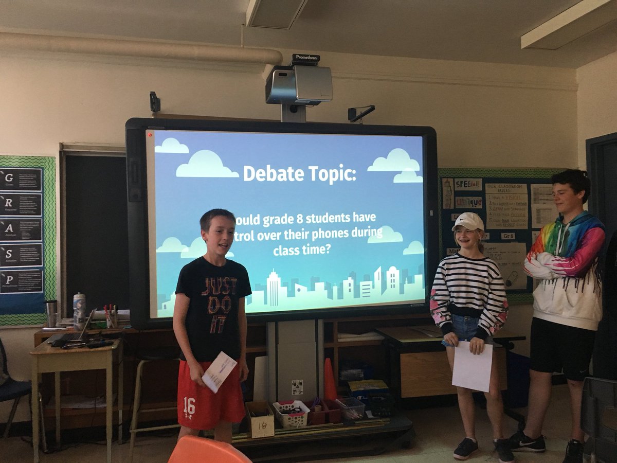 rachellstanding's tweet photo. Heated debates in 8A today- should grade 8 students have control over their phones during class time? #strongstatements #debates @MrMcMillan8B @BessboroughEMS https://t.co/AXDdolTDrT