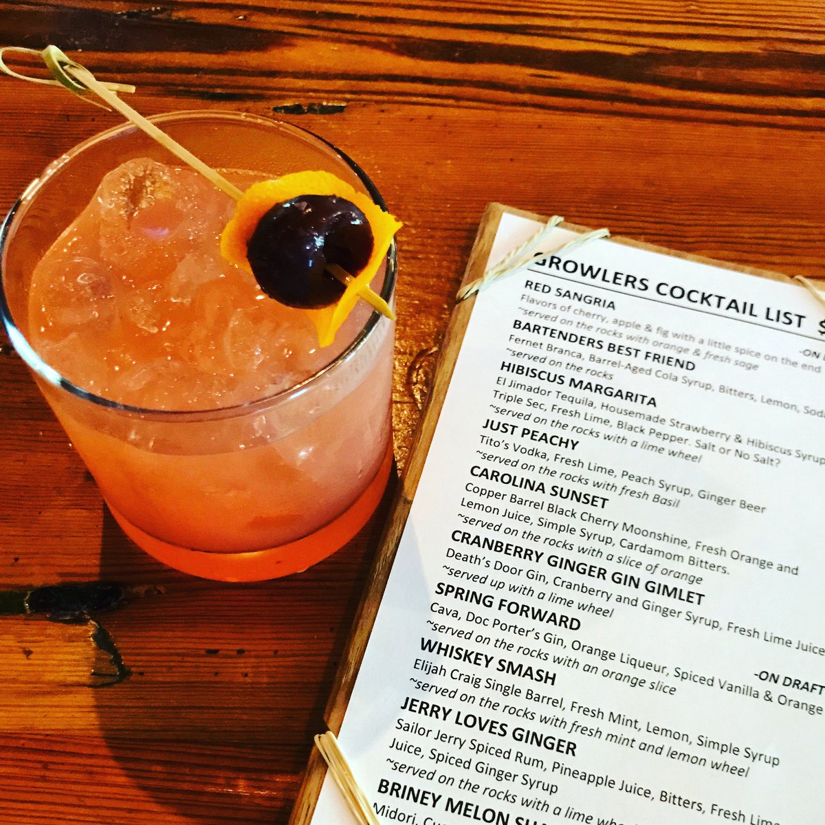 In case you haven't heard... the @charlottemag Best #Mixologist of the year winner @QCLibations has launched her latest #cocktailmenu at @growlersph. And... it includes the Carolina Sunset, a sensational #cocktail made with #WilkesCounty's finest! Thank you Colleen and Daisy!