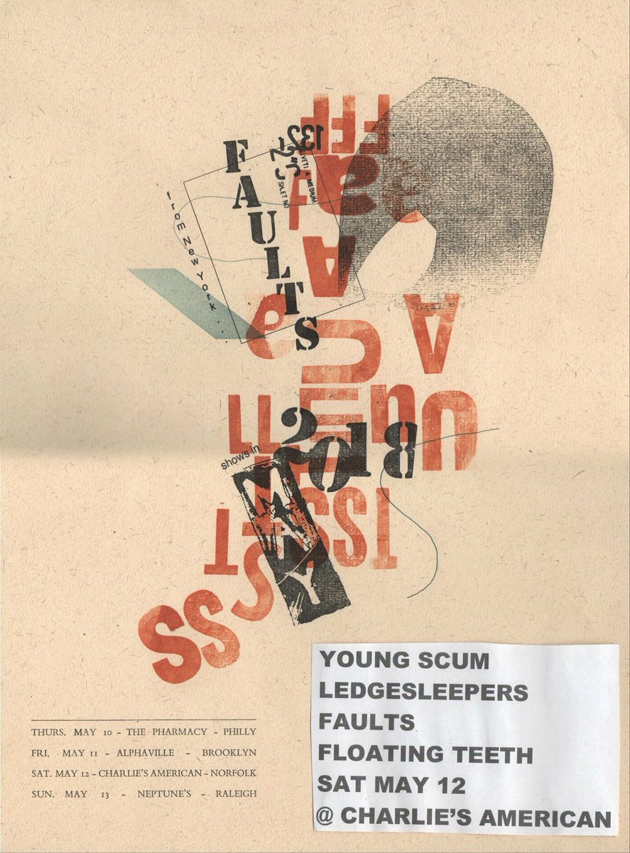 Just a few days til Young Scum,   <a href="/FAULTS_MUSIC/">Faults</a>, Floating Teeth, and Ledgesleepers roll thru. 5/12, 8PM, $7. 😎