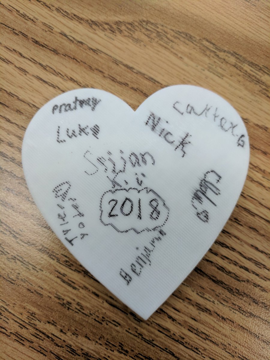 kputnick13's tweet photo. A student 3D printed this with the new 3D printer he got for his birthday. #thanksben #lovemyclass #mres18 @MillRunLCPS @jtcornely https://t.co/qOR5jLIl04