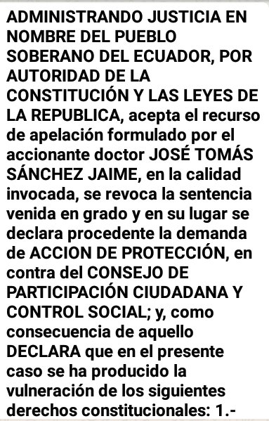 rvillamagua1's tweet photo. La Justicia le da la razon a Tomas Sanchez (caso Concurso), y declara vulneracion d derechos por parte d @CPCCS @tastudillos #VeeduriaTrucha https://t.co/c0v8VrBFvy