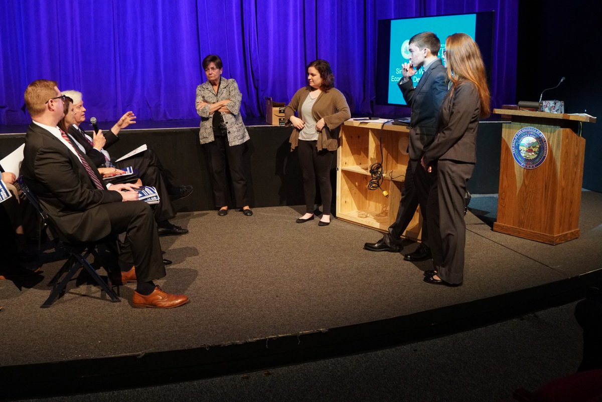 WVEducation's tweet photo. Five Simulated Workplace teams presented their proposals for Economic Development in West Virginia to a panel from Governor's Justice's office. These students absolutely blew the panel away with their research, ideas and proposals. #SimulatedWorkplace #WVCTE https://t.co/D4TWhKrnSQ