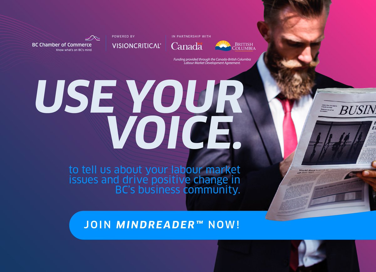 bcchamberofcom's tweet photo. We want to know what’s on your mind when it comes to labour market issues in BC. Spare 5 minutes to ensure your voice is heard: https://t.co/nu5gJCip8e
#BCMindReader #bcpoli https://t.co/zHcwQ6chmF