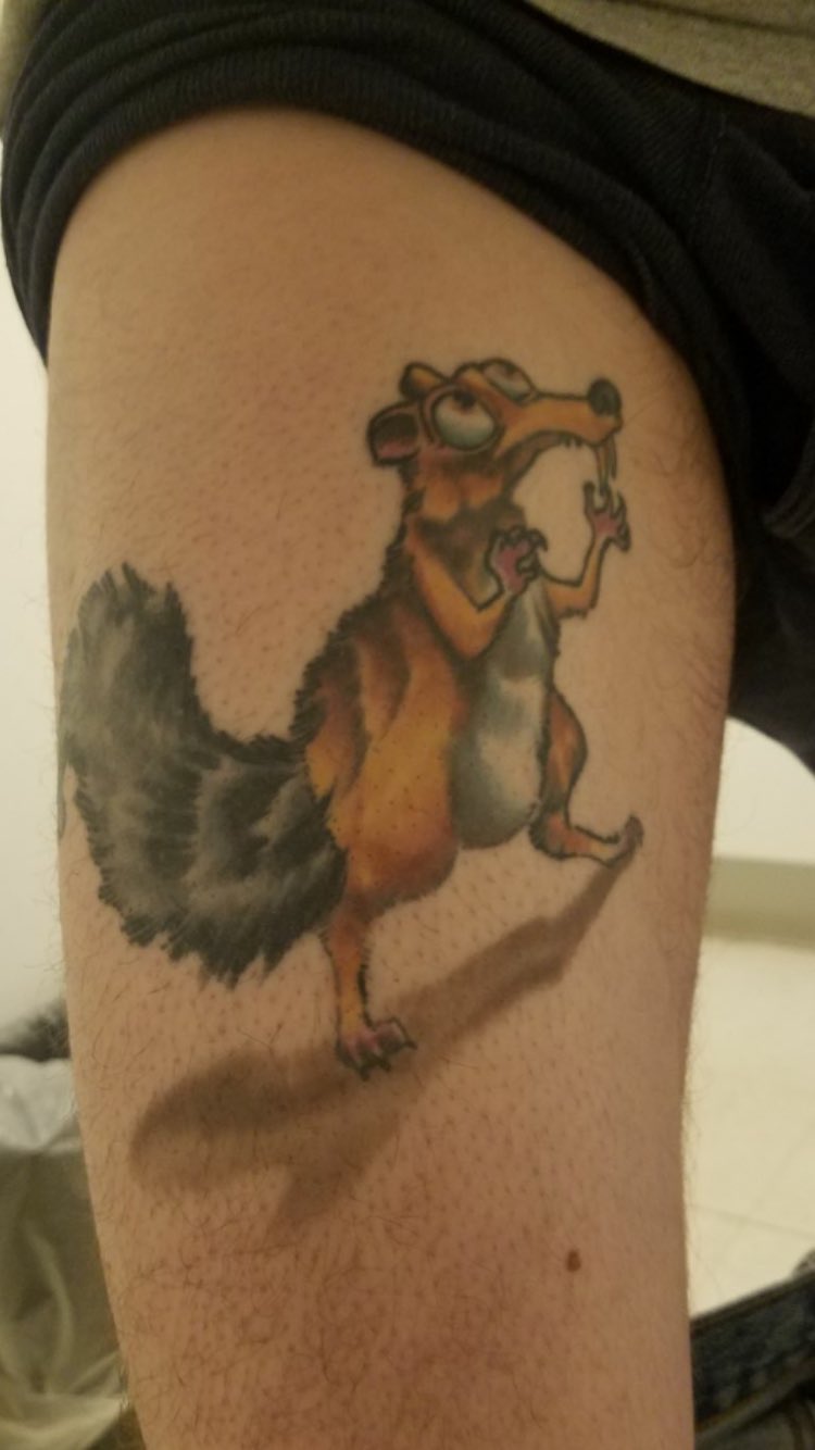 Tattoo uploaded by Mac Missa  Scrat from Ice Age placement inner thigh  on a guy  Tattoodo