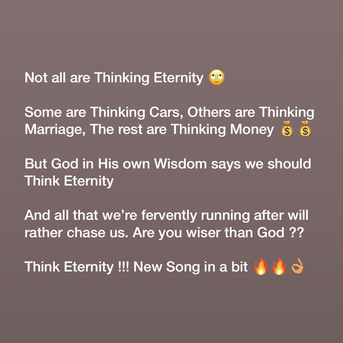 Think Eternity 🔥👌🏽 All shall be added unto you 🙇🏽🙇🏽🙇🏽 We Just can’t wait to release this jam ☄️👌🏽 

<a href="/GHUrbanGospel/">Ghana Urban Gospel</a> <a href="/gospeltownafric/">GospelTown Africa</a> <a href="/GospelHipTym/">Gospel Hip Tym</a> <a href="/GospelHauz/">GospelHauz</a> <a href="/BETGospel/">BET Gospel</a> @RepJesusDotCom <a href="/JaySmoke/">Urban Gospel DJ JaySmoke</a> <a href="/MikeMillzOnEm/">🗿MMФΞZART</a> 

#ThinkEternity
#FiumenMusic
#GloryHouseRecords