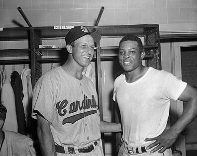 Baseball In Pics on X: Stan Musial and Willie Mays in the locker room at  the 1956 All Star Game  / X