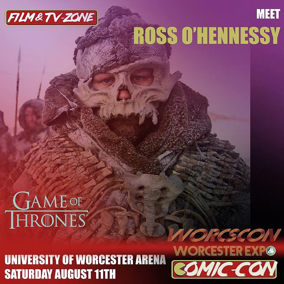 worcscon's tweet photo. We will be joined by none other than the Mighty Ross O'Hennessy! Ross is TV regular featuring in Game of Thrones as Rattleshirt 'The Lord of Bones
Come and meet Ross at Worcester Expo &amp; Comic Con on Saturday August 11th!
#worcscon #worcester #expo ##saturday #august11th https://t.co/vh8ZsoClpy
