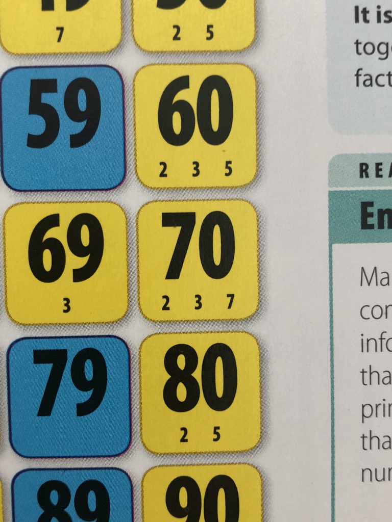 topoffhatton's tweet photo. @carolvorders my 9 year old has spotted a mistake in your book ..70 isn't a prime number that is divisible by 3. He says it should be 5.  @dkbooks https://t.co/50XZgWcXQh