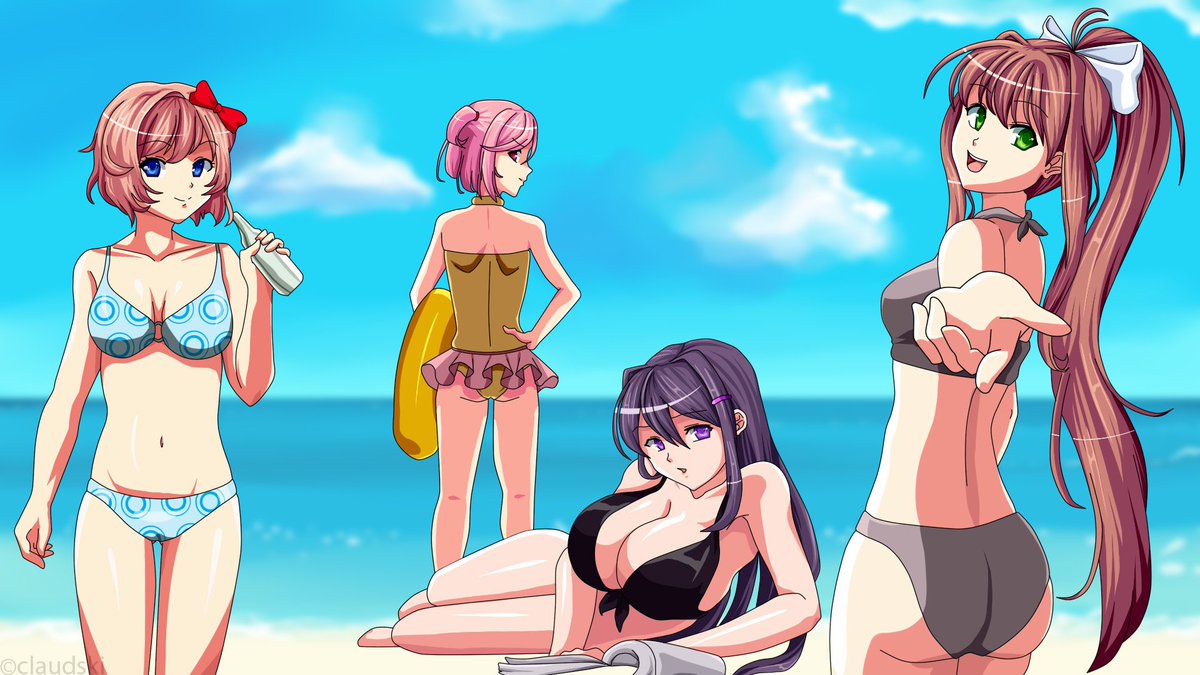 #DokiDokiLiteratureClub characters at the beach!#Monika #Sayori #Yuri #Nats...