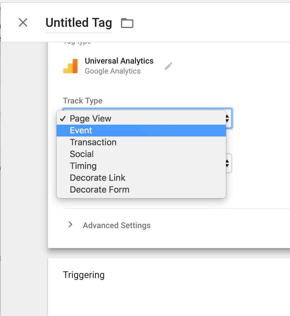 SomeSecretJake's tweet photo. @TinCanGoat To get to the event tag set up you'll go to Tags > New (button) > Configure Tags. Then you'll select Universal Analytics or Bing Ads Universal Event Tracking as the tag type. Each will have a drop down menu to select events. 

Here's to hoping these screenshots are intelligible. https://t.co/jvoC0Tkz7S