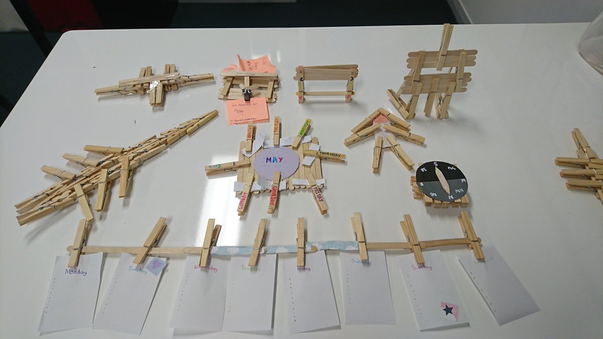 I have been teaching Year 6 about 'Products and Design' in science this week. The challenge was to create a product using pegs in under 10 minutes. My favourite is the mini easel and day planner. So creative #acuedu_p