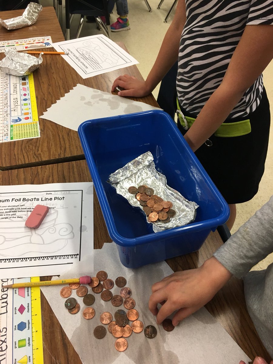 LSHarper1's tweet photo. We had a blast testing our foil boats today. Some held just 8 pennies while others held more than 140! #youngengineers #STEAM #sinkorfloat @celprincipal @SWR_CEL https://t.co/Re2dmjZ54e