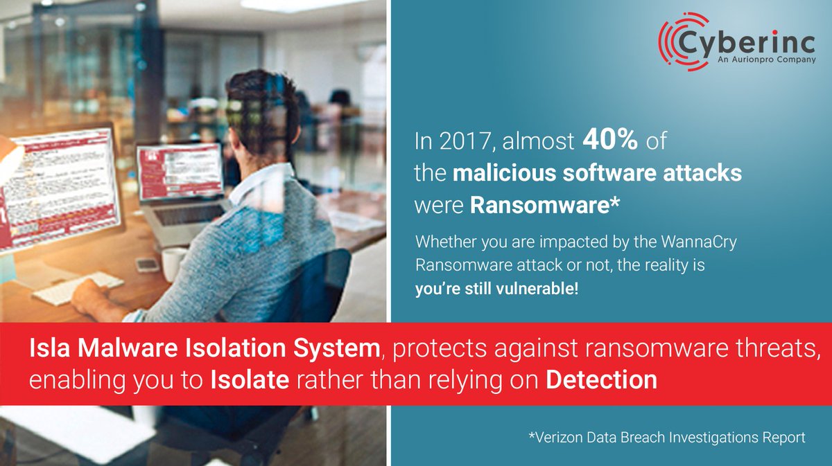 Cyberinc_Secure's tweet photo. #Ransomware, one of the most common forms of #malware to impact organizations, typically penetrating via email or web. Gain uncompromising protection from web-based malware and enjoy true #webfreedom at your endpoints with Isla Malware Isolation System. https://t.co/ZPCBCrevUK https://t.co/Negt2Sjvny
