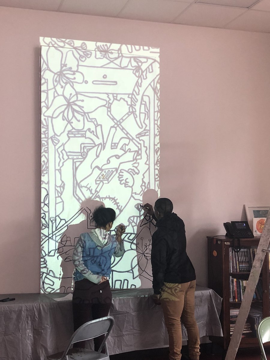 courtneysavoy's tweet photo. My talented students finished their mural panel today! Thanks to our guest artist Wesley Clark and of course thanks to @DCPSArts & @dccoolidgeshs #transformDC @DCPSCornerstone @dcpublicschools https://t.co/3j5HkuSloM