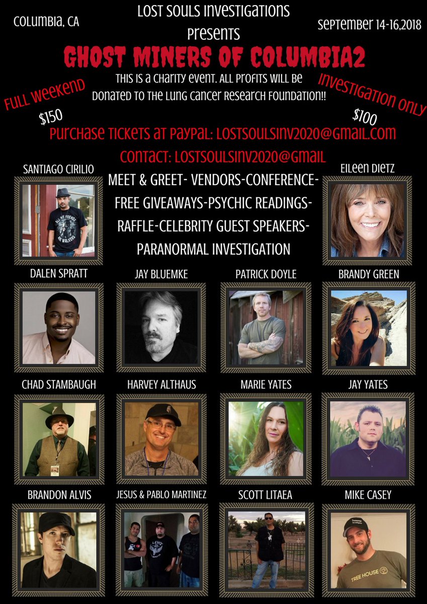 MissBrandyGreen's tweet photo. #RT Lectures, raffles, ghost hunts, etc. I'll be there w/ #TheExorcist's @queenofscreams #EileenDietz, #GhostMine's @PatrickHTDoyle, #GhostBrother's @DalenSpratt, @scirilo (#TheWalkingDead), etc. https://t.co/NB1R8iVviS #GhostHuntersInternational #paranormal #charity #California https://t.co/JZew7MvPGk