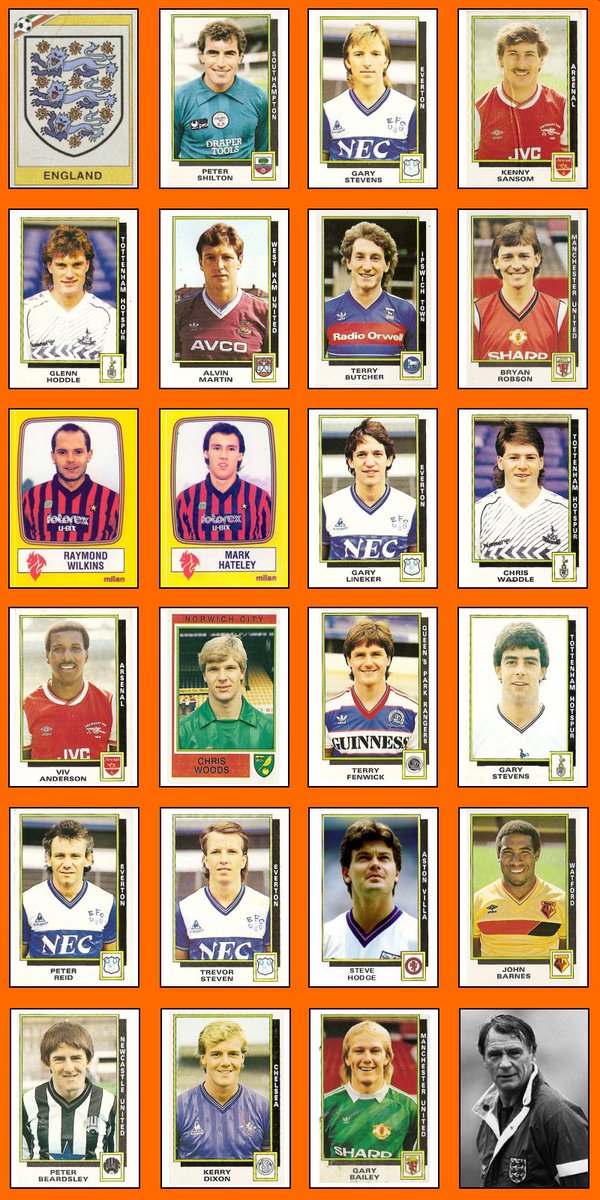 OldSchoolPanini's tweet photo. The 22 english players at #Mexico86 with their clubs by Panini : https://t.co/6qHccJNqcW