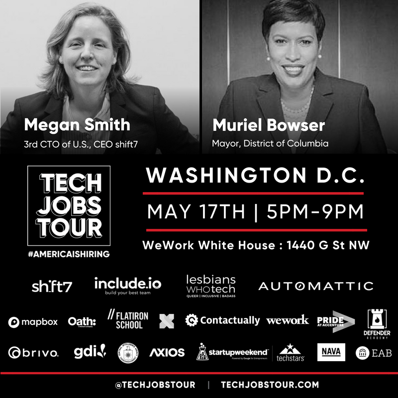 TechJobsTour's tweet photo. @ComScHoward We'd love to have you join us on Tour in DC! We're hosting a FREE event on May 17th and have great guests and companies involved. RSVP here: https://t.co/Vw0Z501qqt   #AmericaIsHiring #dctech #DiversityInTech https://t.co/UP3XkllUl0