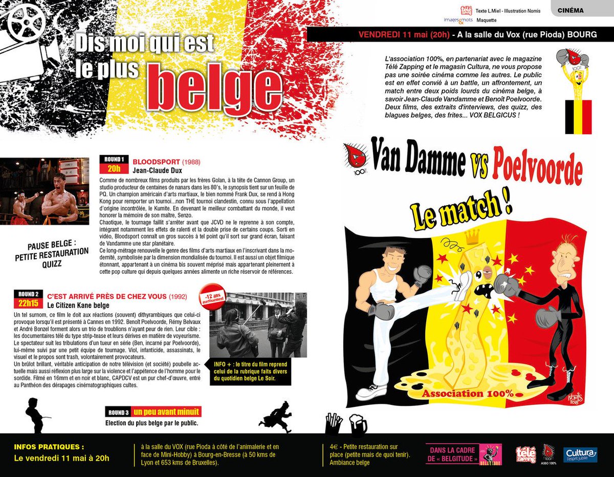 Telezapping01's tweet image. Rdv au Vox à Bourg ce vendredi 11 à 20h. Org.par l'association 100%. En partenariat avec le magazine télé zapping. Dans le cadre de Belgitude 🇧🇪