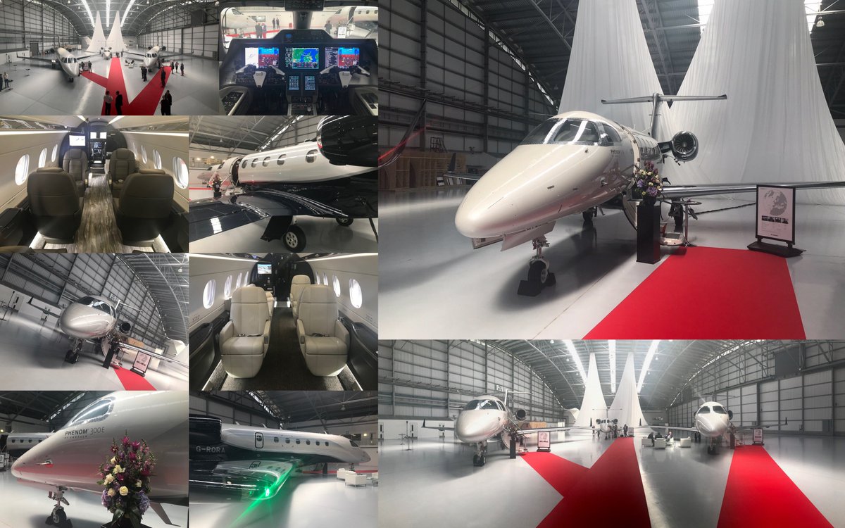oceanskiesltd's tweet photo. A big thank you to Embraer Executive Jets for hosting us at the European launch of their new Embraer Phenom 300E model featuring redesigned cabin at Farnborough today - also on display were Legacy 450 + 500 midsize business jets @EmbraerNews @embraer #bizjet #aircraftregistration https://t.co/8PhTpBCW3E